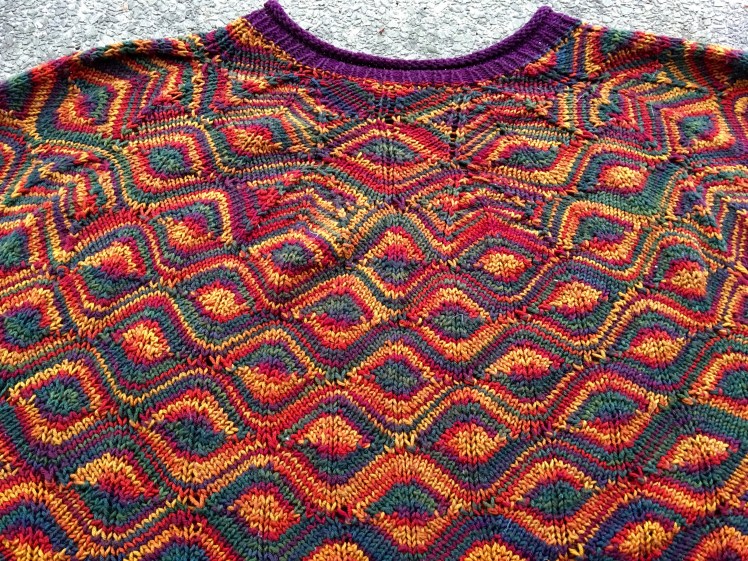 Neck shaping for Diamondback pullover uses inconspicuous short-rows
