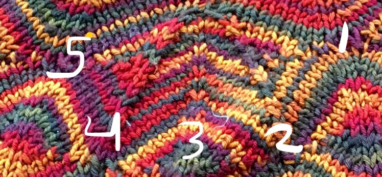 Completed Diamondback pullover yoke decrease motif