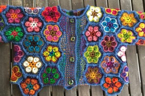 Crocheted African Flower baby jacket