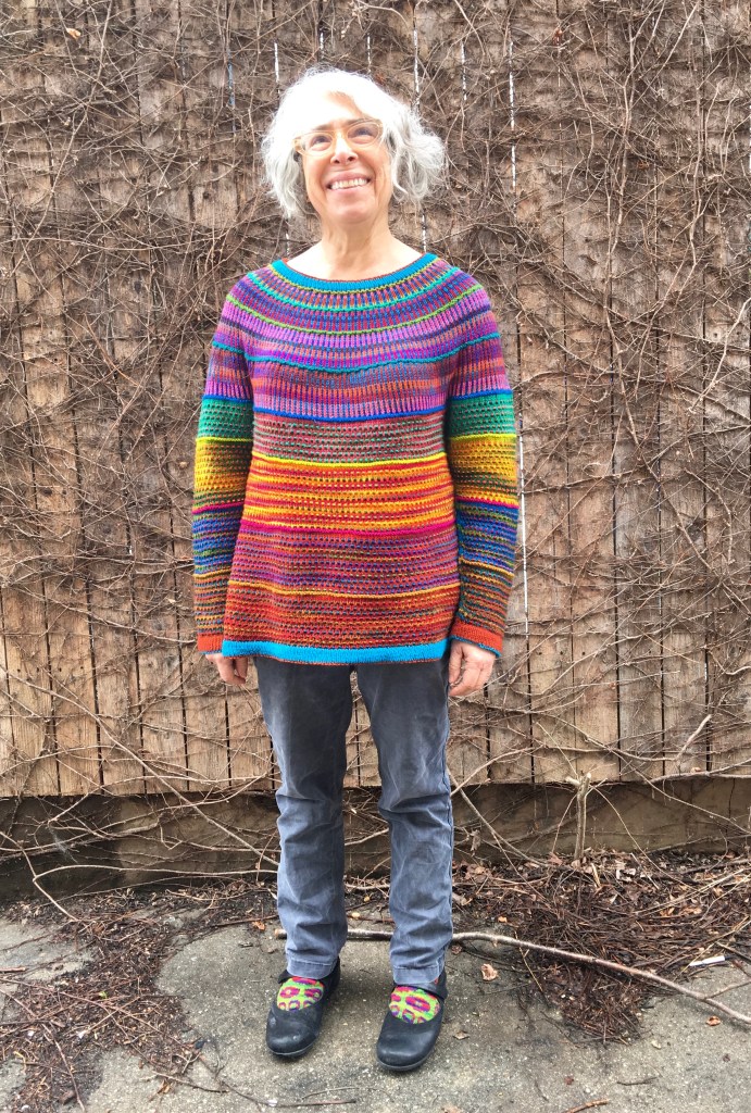 Horizontal stripes dominate overall impression of this pullover