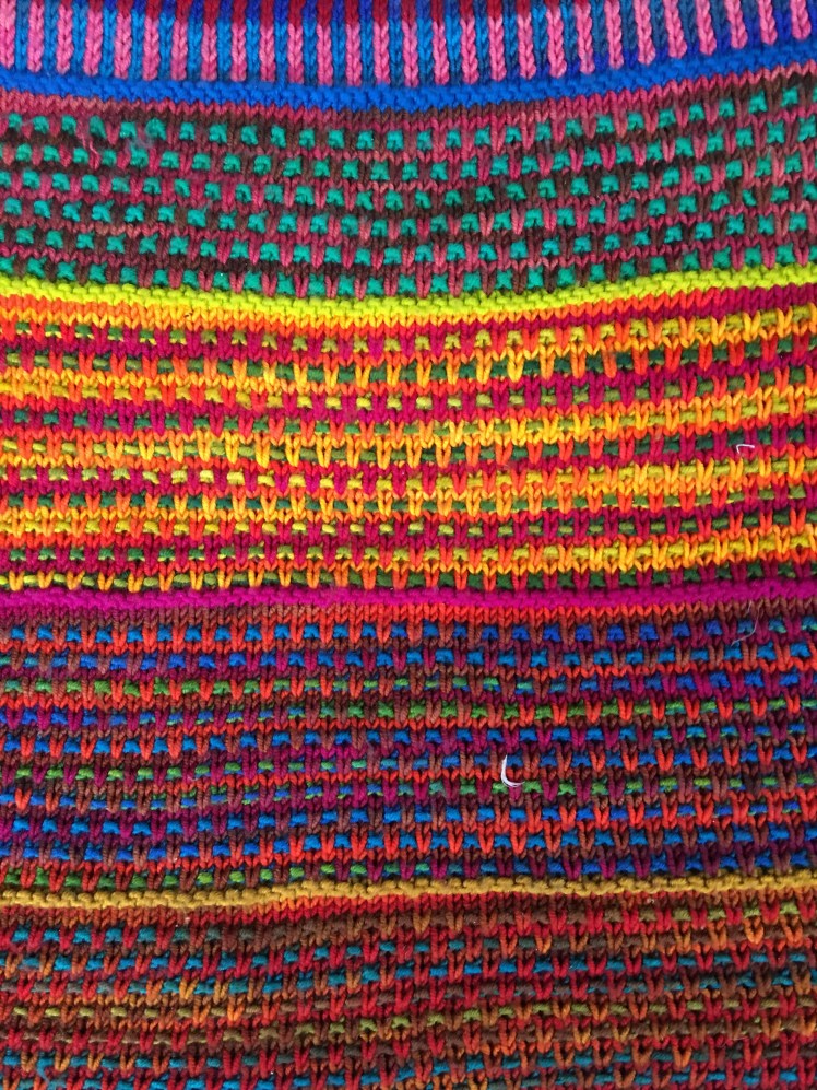 Close-up of color sequences using variegated yarns