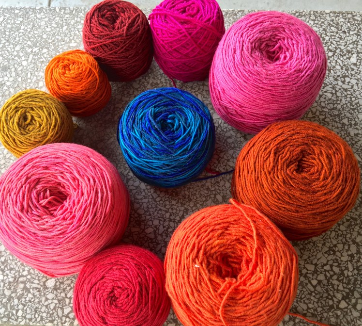 Colors look different next to each other in cakes than they do when knitted up