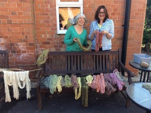 Two plant dyers with a range of colors from different plants and different fibers