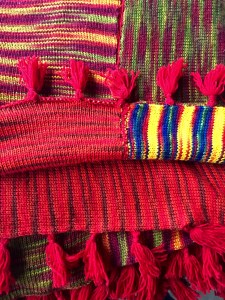 Four different Wollmeise multis knitted in pooled pattern