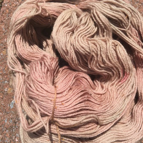 Yarn dyed in calendula with hibiscus overdye