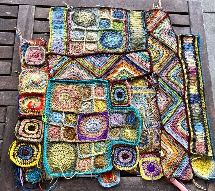 Second half of crocheted patchwork top nearing completion