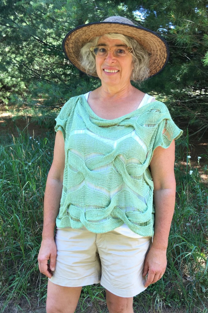 closer front view of Forest Weave knitting pattern