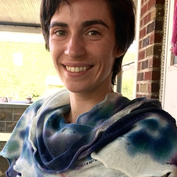 Intentionally distressed scarf, dyed randomly, and felted