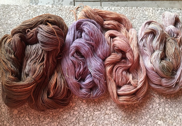 Cherry dyed yarn after initial color faded