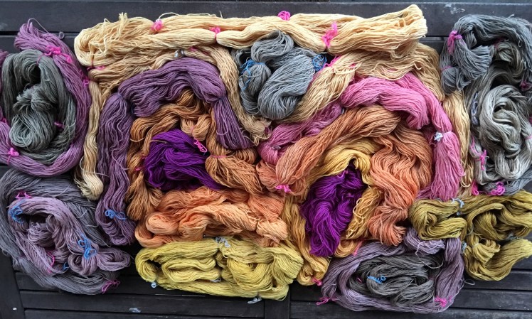 Yarn dyed with fermented and cooked plant dye extraction