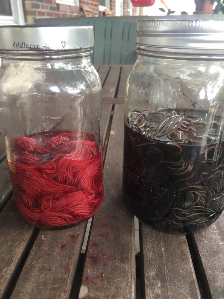 Yarn in acidic and alkaline baths of fermented hibiscus dye