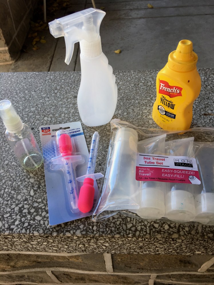 Squeeze bottles, droppers, sprayers used for dyeing