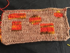 Double-knitted swatch on brown-dominant side