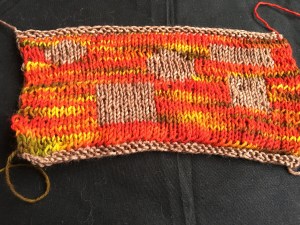Double-knitted swatch on red-dominant side