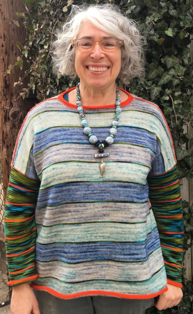 Machine-knit dropped-shoulder pullover