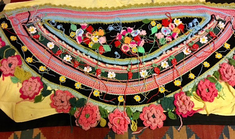 Unfinished crocheted shawl from Adinda's World kit