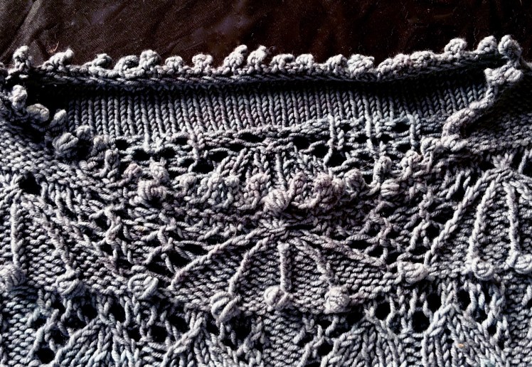 Detail of neck shaping and picot bind-off
