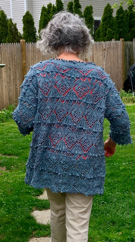 Back view of oversized, drop-shouldered pullover