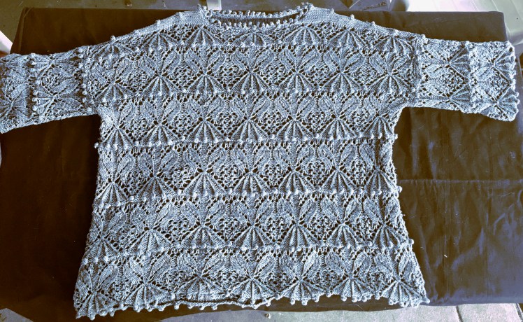Oversized, drop-shouldered pullover with Japanese stitch pattern