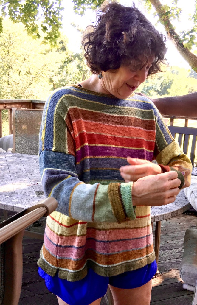 A view of the side seam of plant-dyed Milano-inspired pullover