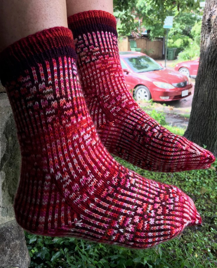 Use of pink-white colorway with red background