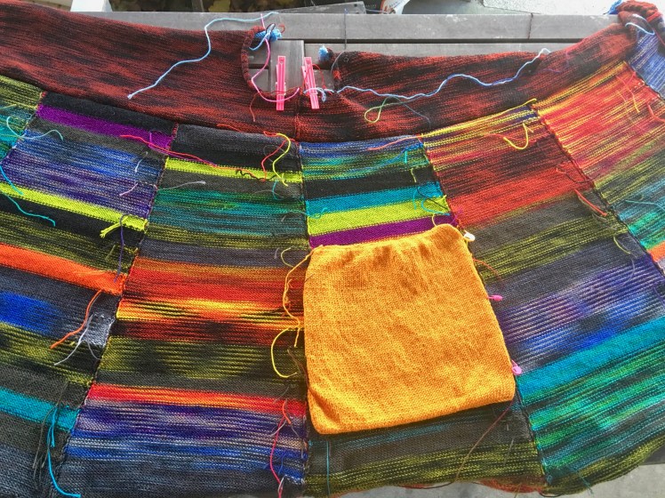 Inside-facing view of construction of machine-knit dress