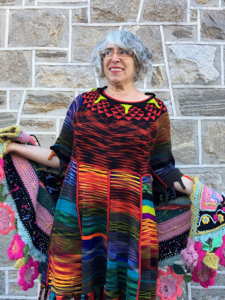 Modeled machine-knit dress