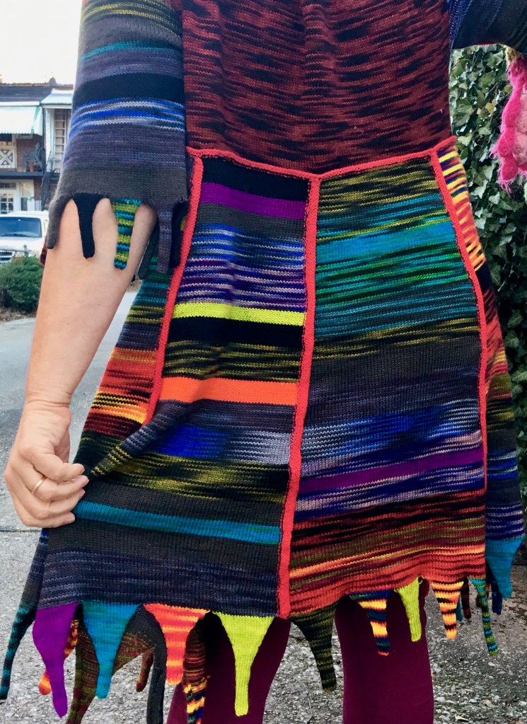 Panels of machine-knitted dress