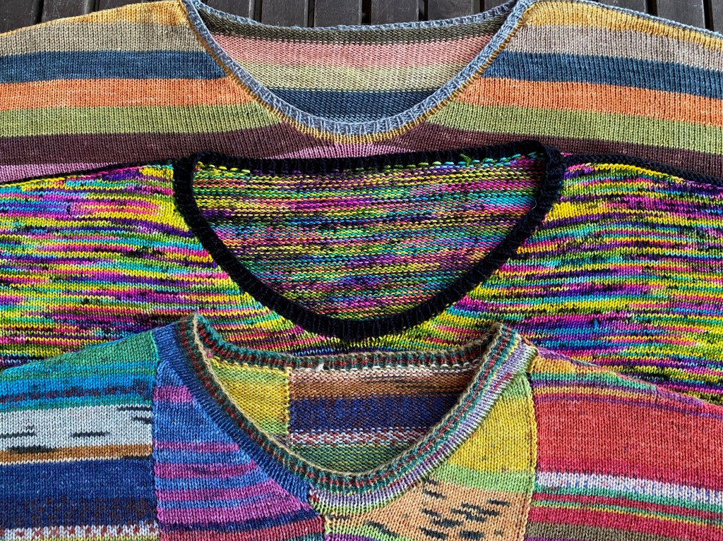 Minor variations in three necklines based on the same numbers. Front of necklines