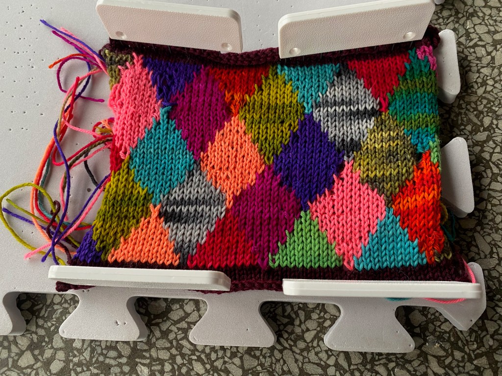 First machine-knit intarsia swatch